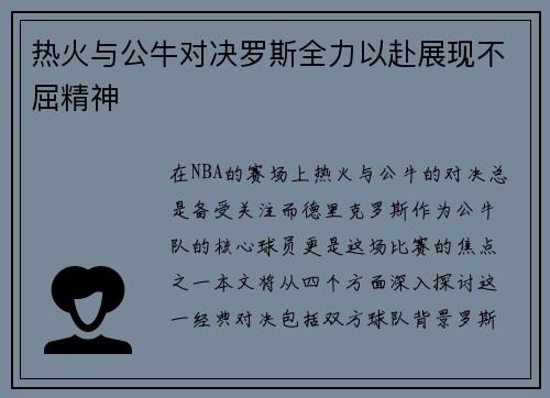 热火与公牛对决罗斯全力以赴展现不屈精神