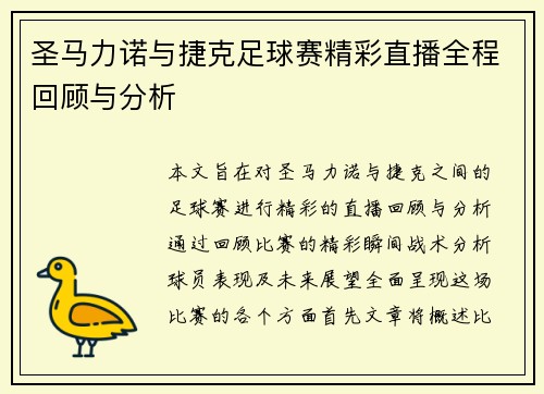 圣马力诺与捷克足球赛精彩直播全程回顾与分析